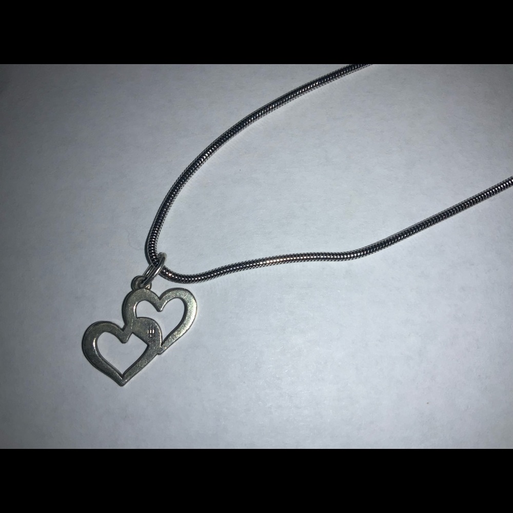 AVERY STERLING SILVER double heart necklace. 19 in